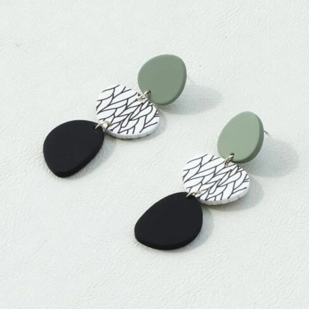 5/$25 Green and Black Acrylic Geometric Statement Earrings - Picture 4 of 10